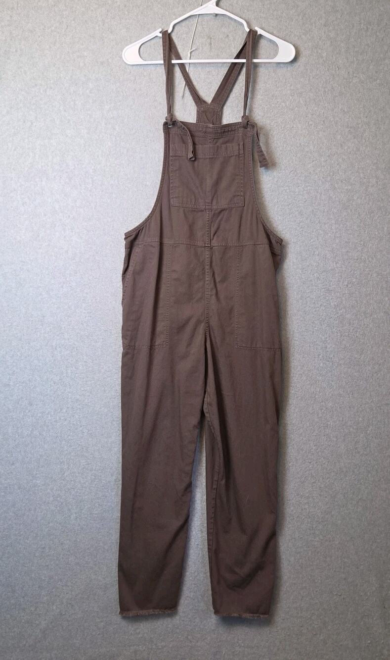 Aerie 100% Cotton Brown Work & Play Twill Overalls Jumper Women's Small Pockets